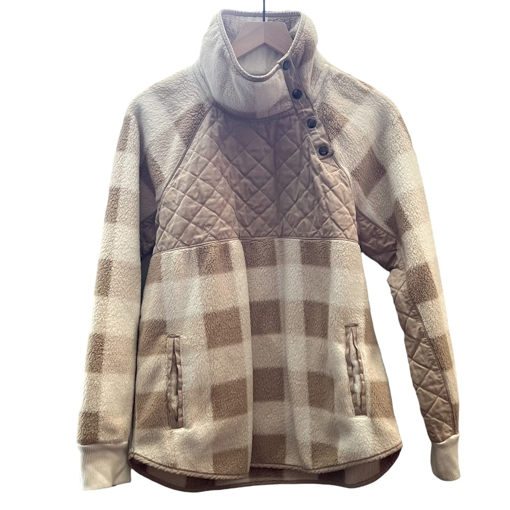 Abercrombie & Fitch Asymmetrical Snap-Up Fleece Pull Over Quilted Plaid Size M